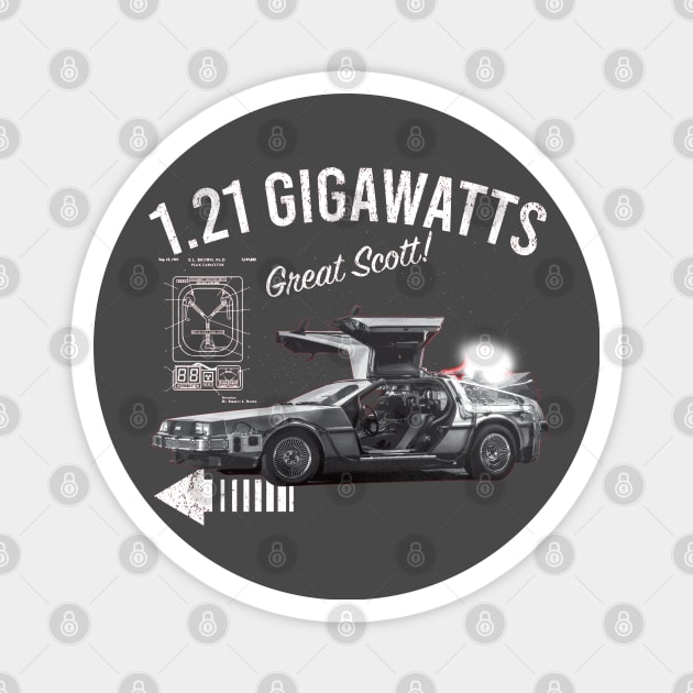 Back to the Future 1.21 Gigawatts DeLorean Car Magnet by Alema Art